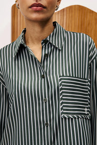 FRNCH Chester Moss Green Striped Shirt - The Mercantile London