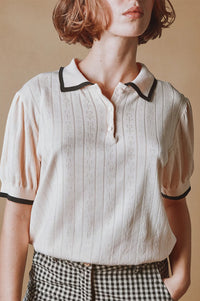 Emile Et Ida Dino Cream Knitted Polo Top - The Mercantile London