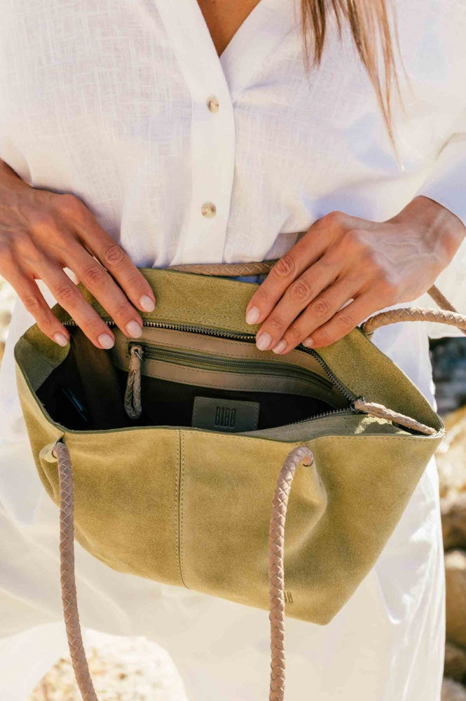 Biba Somerville Lime Suede Shoulder Bag