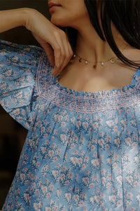 Dilli Grey Mogra Dusty Blue Nightie - The Mercantile London