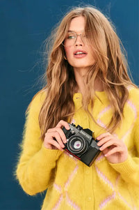 Jumper 1234 Acid Yellow Brushed Cashmere Graphic Argyle Cardigan