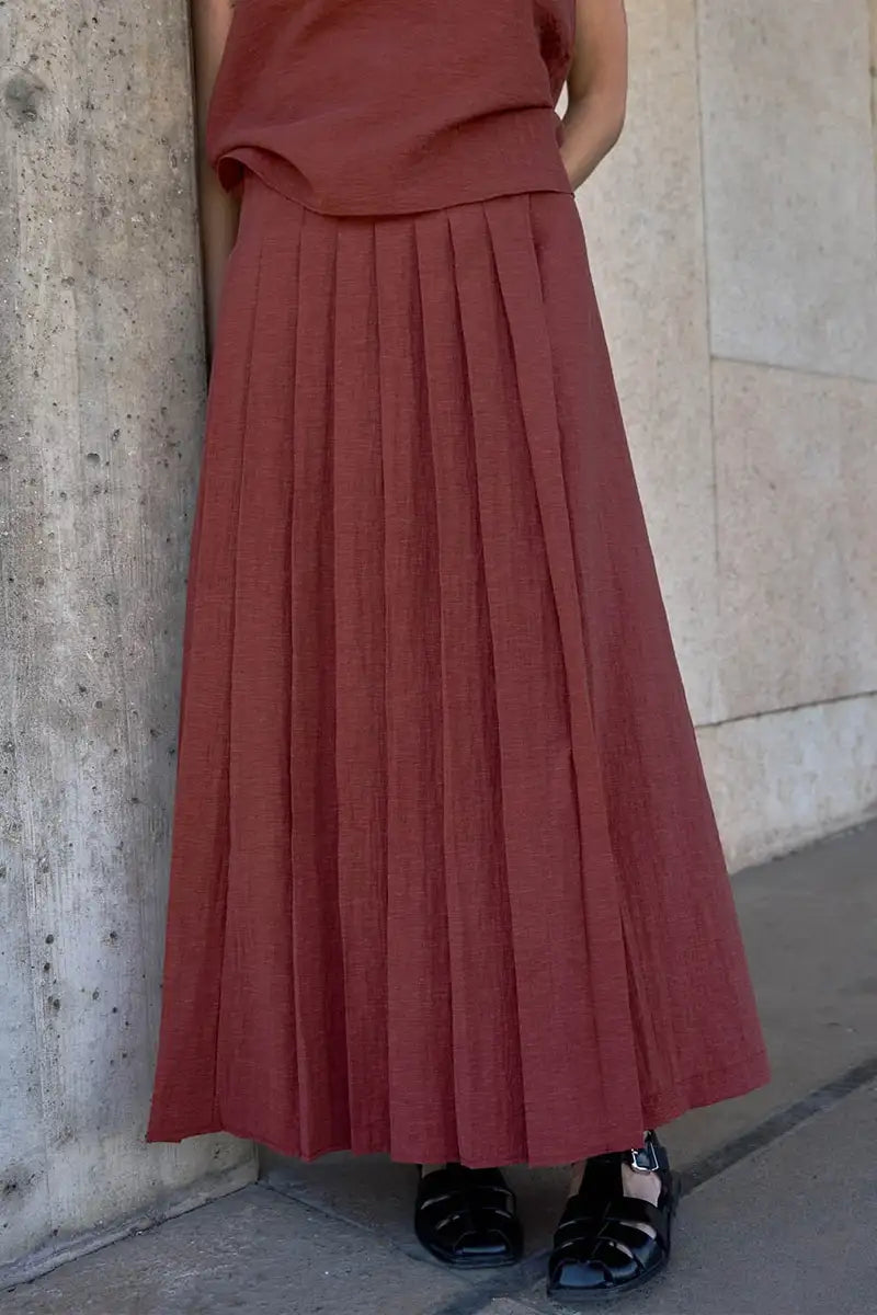 Yerse Terracotta Pleated Skirt - The Mercantile London