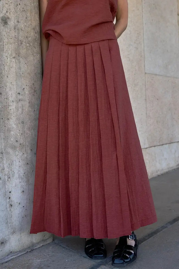Yerse Terracotta Pleated Skirt - The Mercantile London