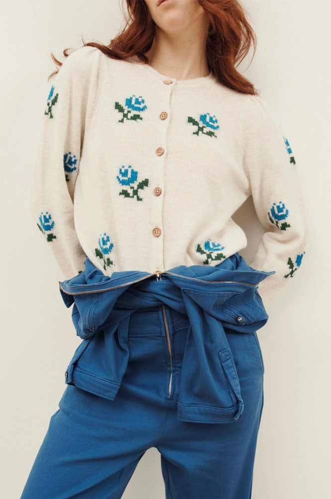 Emile Et Ida Calizia Floral Ecru Cardigan - The Mercantile London