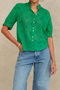 M.A.B.E Frani Green Embroidered Blouse - The Mercantile London