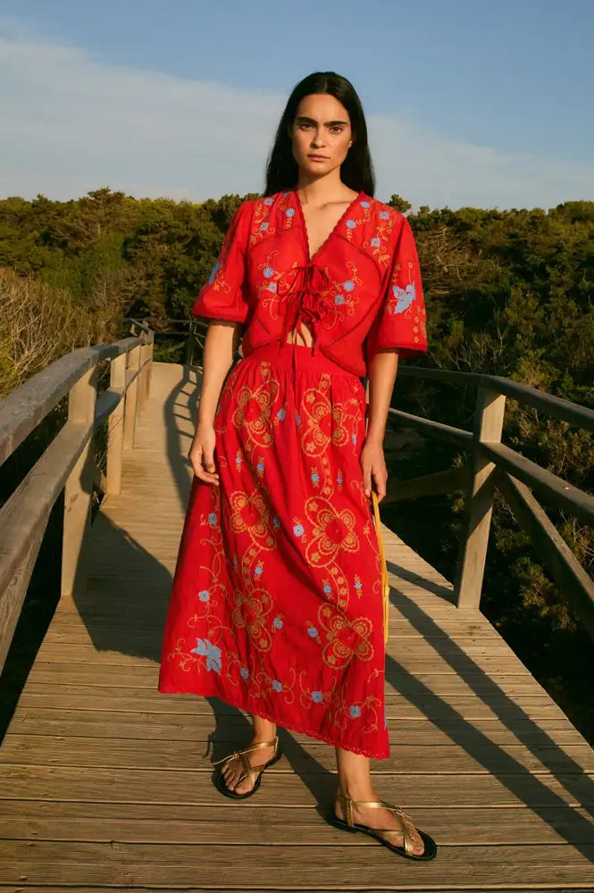 Sophie + Lucie Poppy Red Embroidered Skirt - The Mercantile London