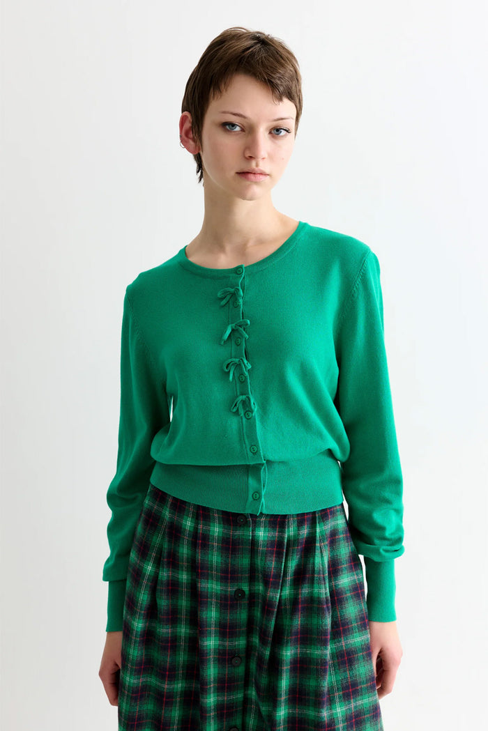 Louche Ives Bow Green Trimmed Cardigan - The Mercantile London