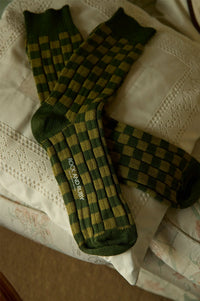 Rock + Ruby Edith Hunter Green Checked Cotton Socks