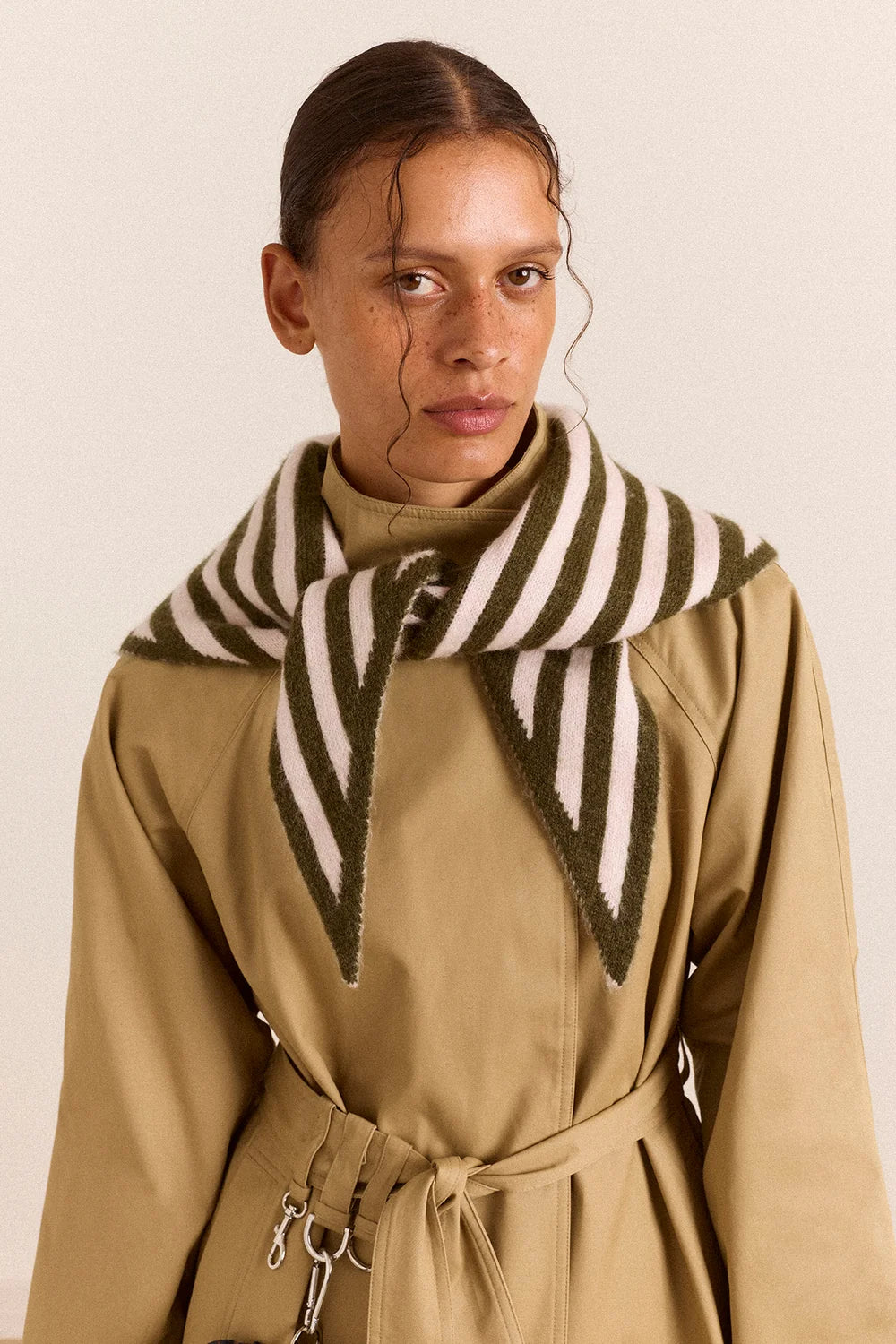 Damson Madder Olive and Pink Stripe Triangle Scarf