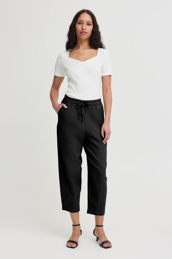 ICHI Linno Black Barrel Leg Trousers - The Mercantile London