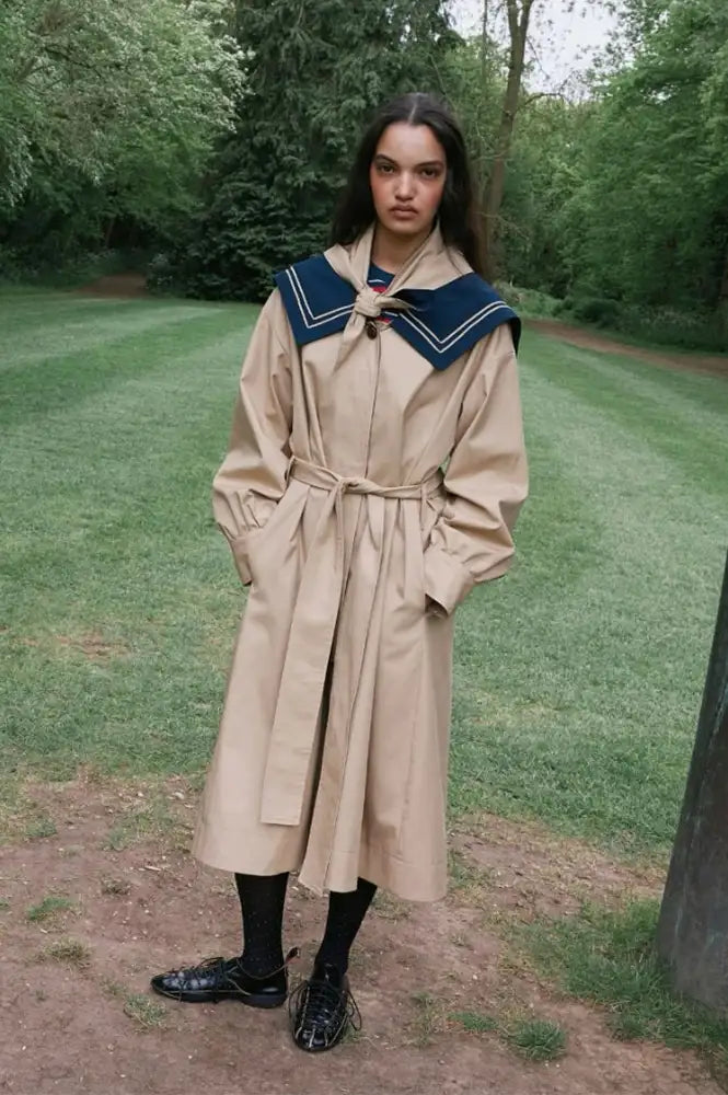 Damson Madder Ella Navy Collar Tan Trench Coat
