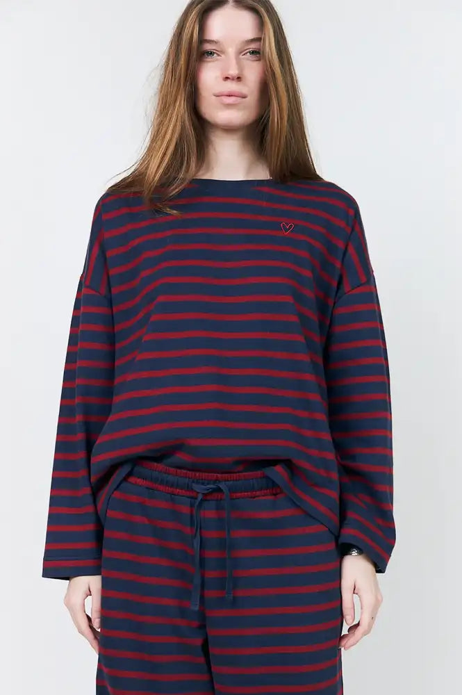 Lolly's Laundry Demi Bordeaux Striped Sweatshirt