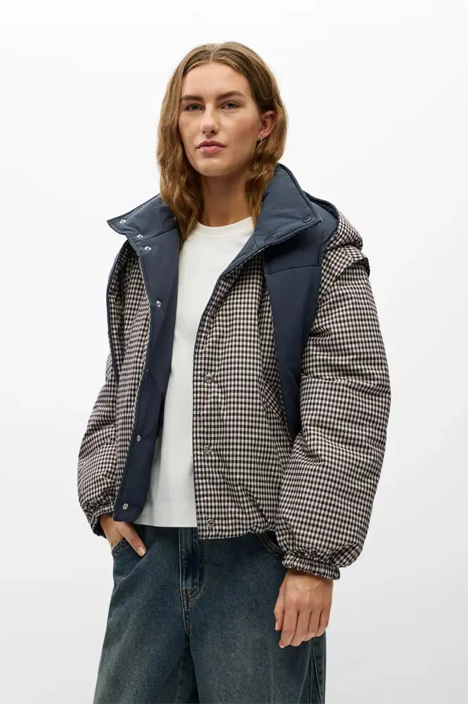 Object Timia Reversible Macadamia Check & Raven Puffer Jacket