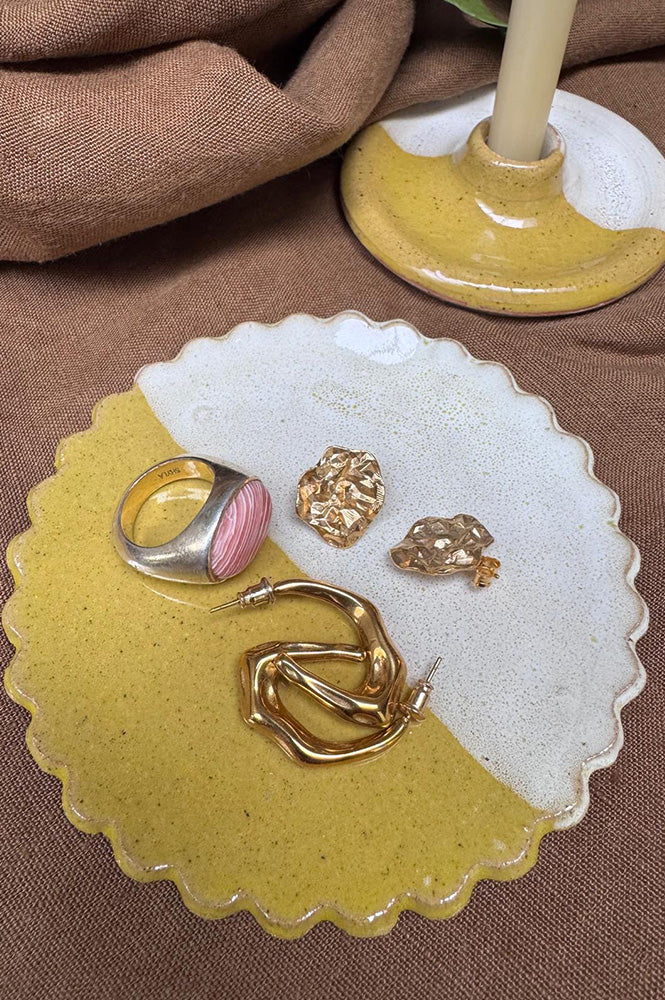 Frankie's Studio Yellow & White Scalloped Trinket Dish