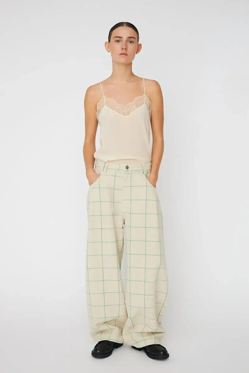 Stella Nova Creme Checked Baggy Low Waist Trousers - The Mercantile London