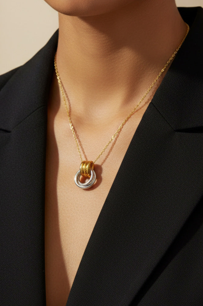 Lunar Two Tone Interlinking Ring Necklace - The Mercantile London
