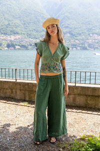 Indi & Cold Emerald Striped Linen Trousers