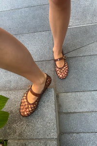 Ansla Brown Woven Mary Jane Flats