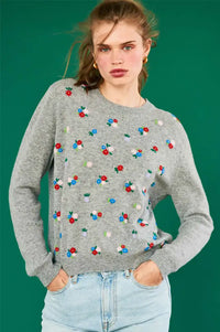 Jumper 1234 Grey Floral Embroidered Jumper