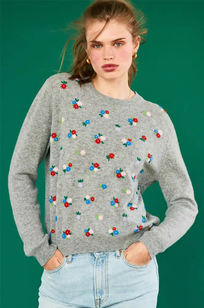 Jumper 1234 Grey Floral Embroidered Jumper