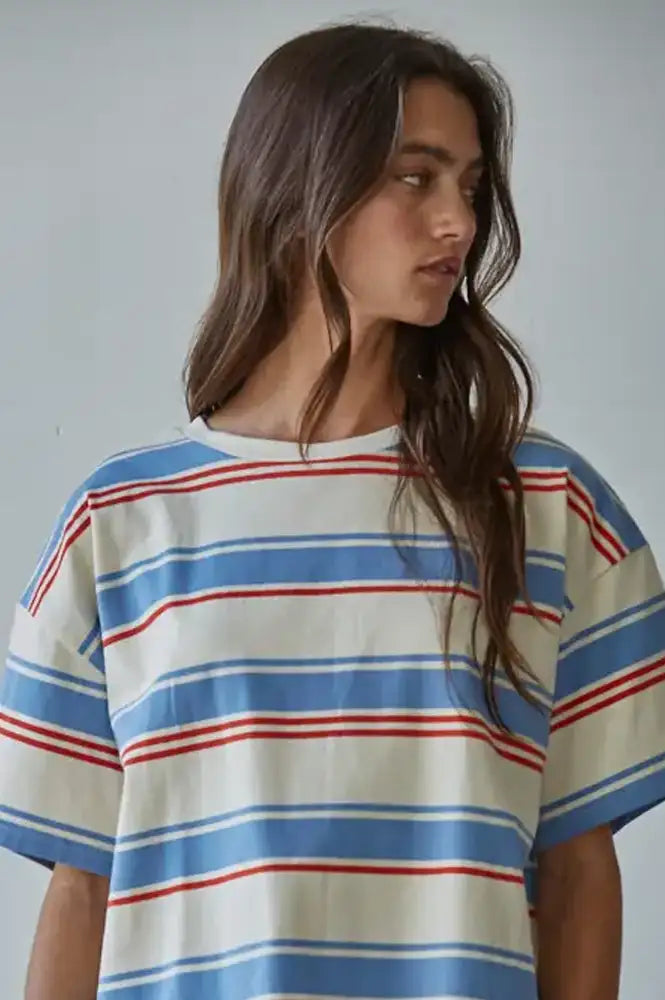 By Together Cream Blue Striped T-Shirt