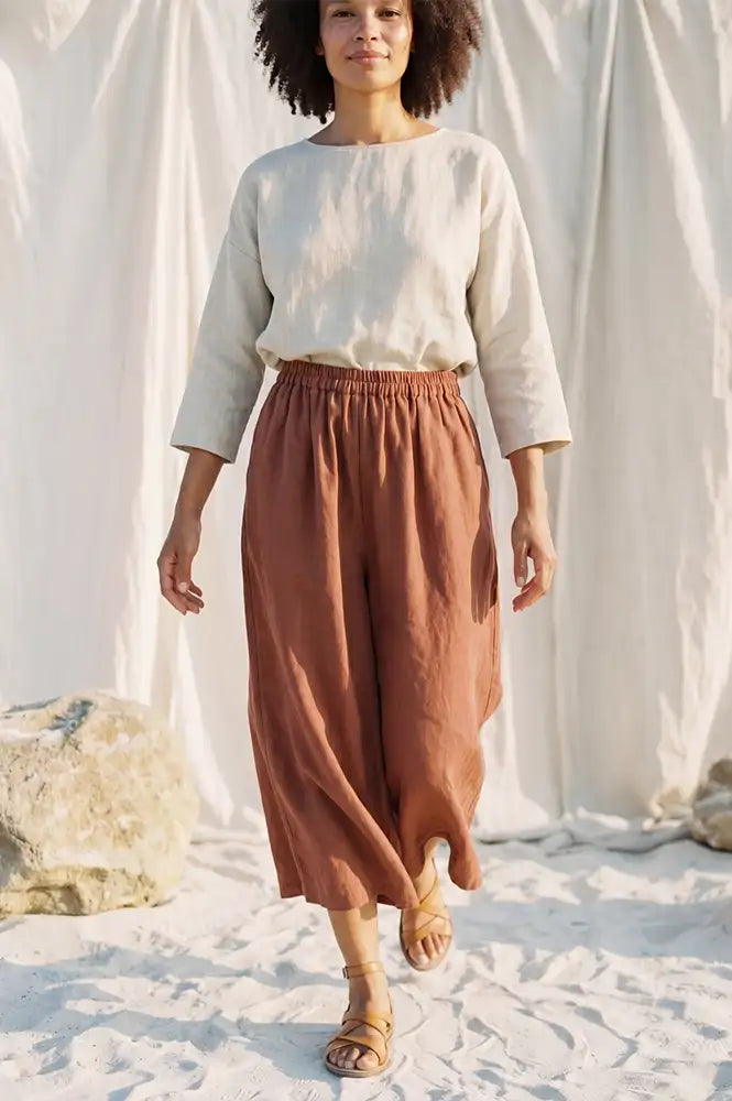 Artisans Of Humanity Rust Cropped Linen Culottes