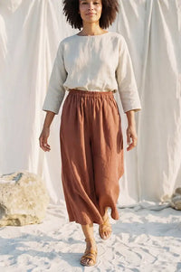 Artisans Of Humanity Rust Cropped Linen Culottes