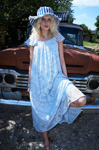 Lolly's Laundry Milan Dusty Blue Lace Midi Dress - The Mercantile London