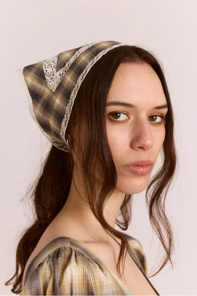 Damson Madder Cardamon Check Headscarf