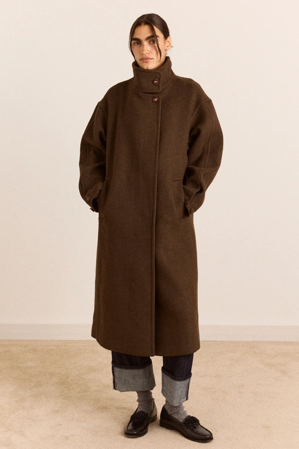 Damson Madder Agnes Chocolate Wool Coat