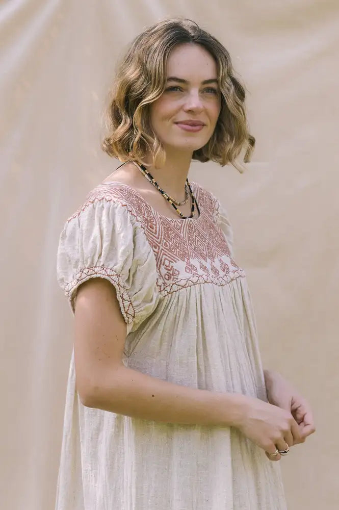 Arifah Studio Chiapas Terracotta Embroidered Dress