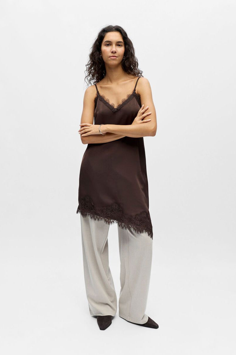 Object Naline Seal Brown Lace Slip Dress