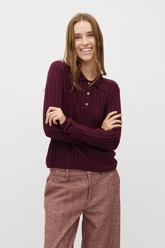 MBYM Idriana Fig Knit Polo Top - The Mercantile London