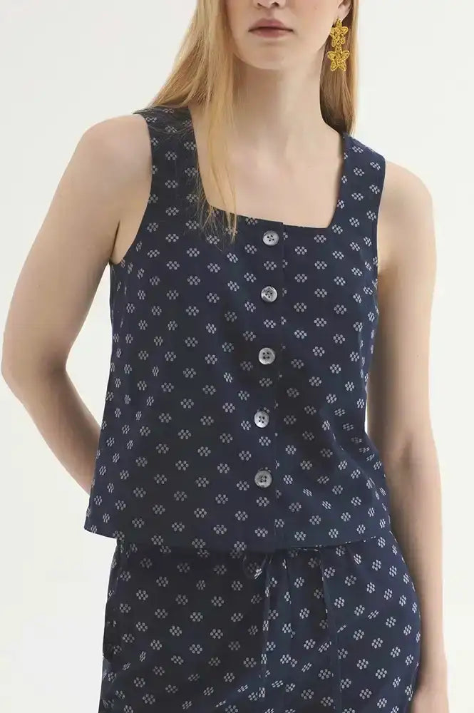 Nice Things Navy Dots Print Top - The Mercantile London