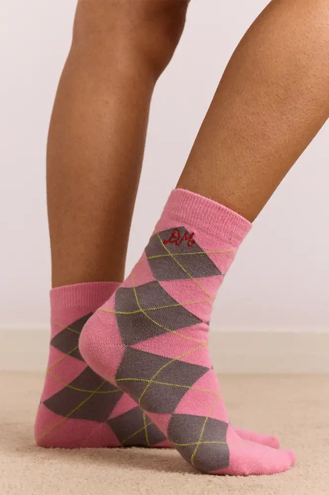 Damson Madder Pink & Grey Argyle Socks