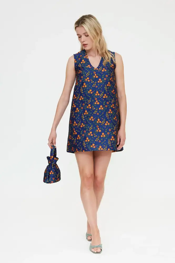 Compania Fantastica Navy Floral Jacquard Mini Dress - The Mercantile London