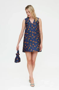 Compania Fantastica Navy Floral Jacquard Mini Dress - The Mercantile London