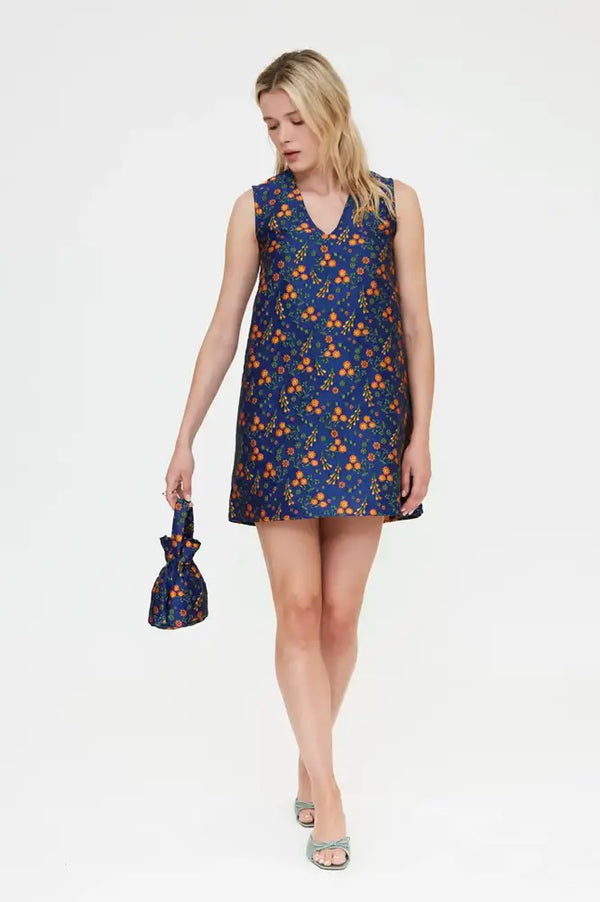 Compania Fantastica Navy Floral Jacquard Mini Dress - The Mercantile London