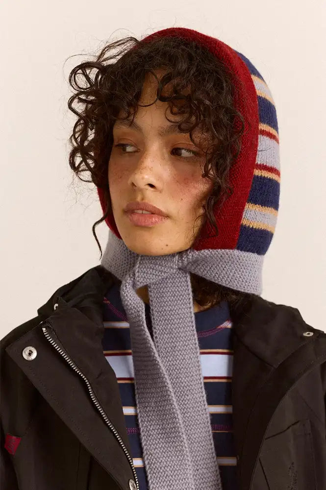 Damson Madder Grey Striped Wool Bonnet