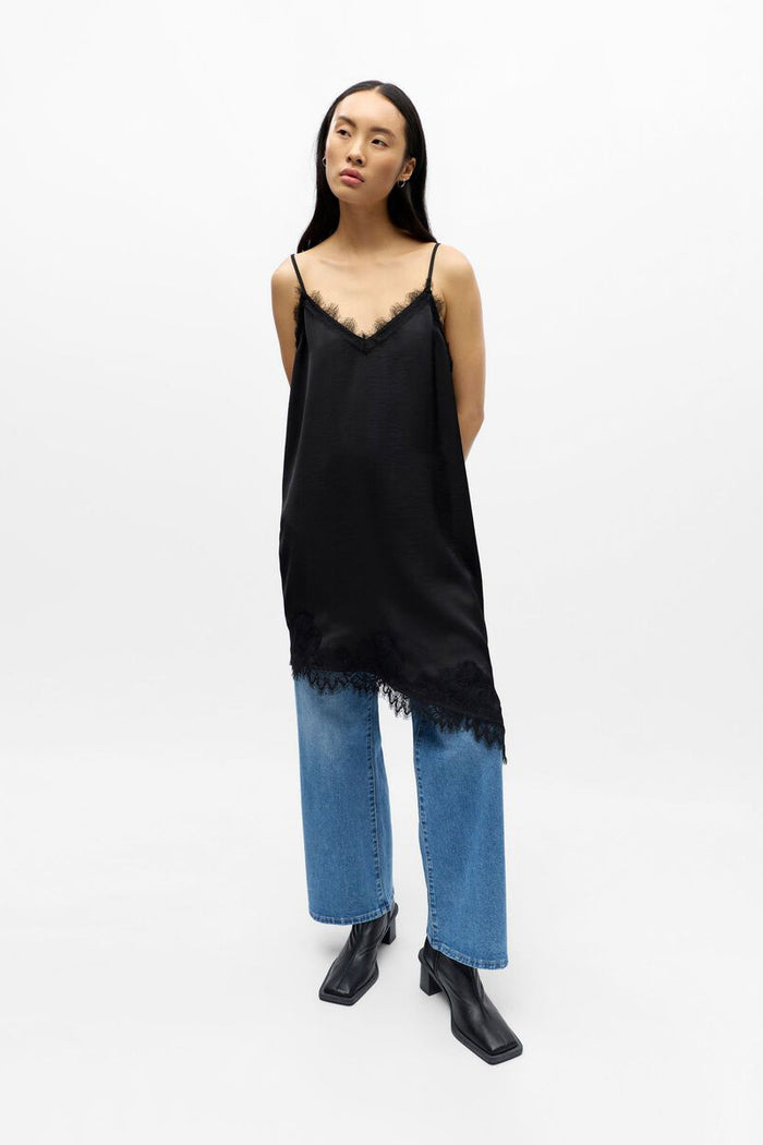 Object Naline Black Lace Slip Dress