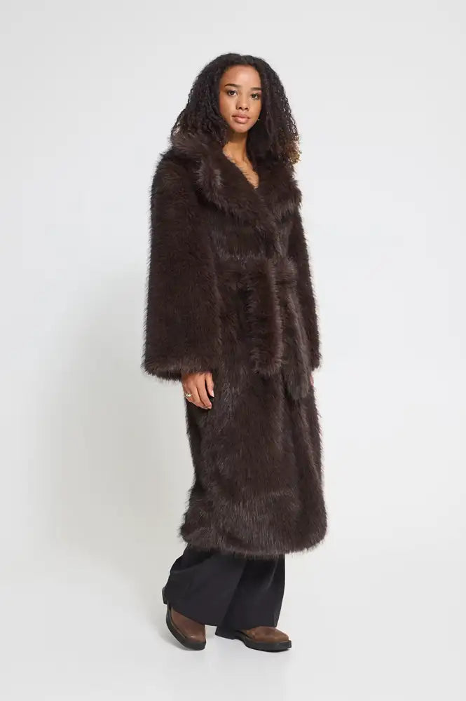 ICHI Havuza Chocolate Brown Melange Fur Coat