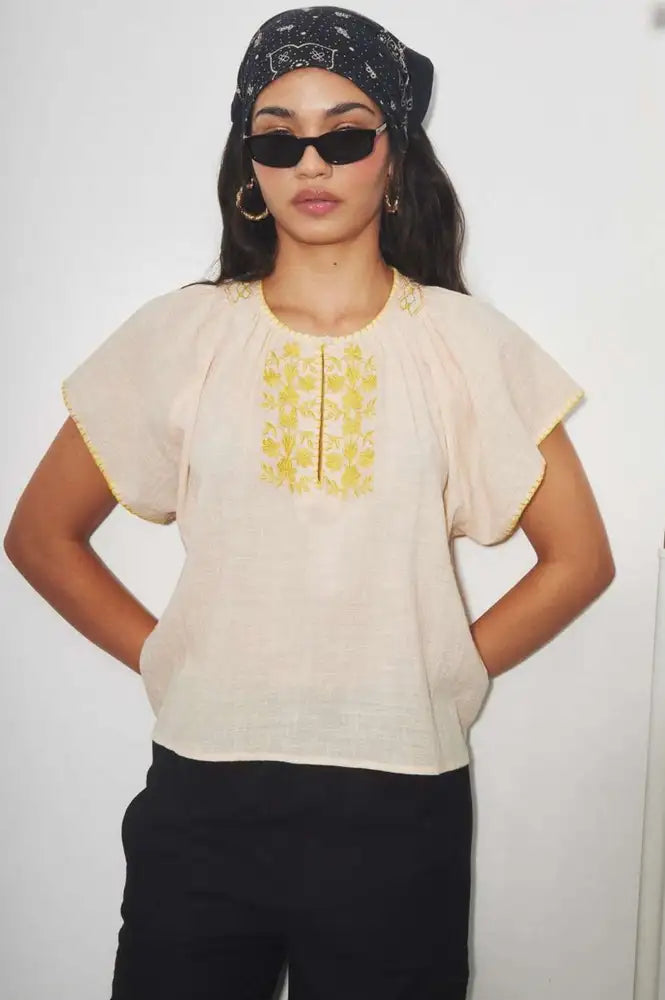Louizon Kotta Nude & Yellow Blouse - The Mercantile London
