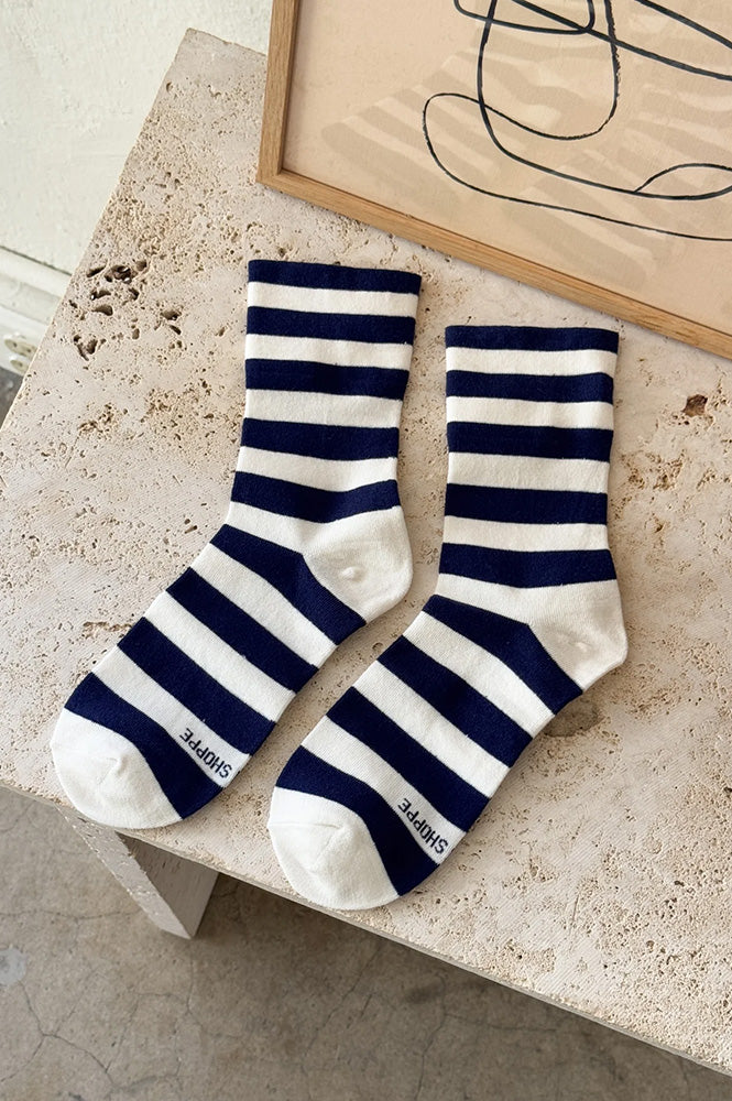 Le Bon Shoppe Wally Navy Wide Stripe Socks - The Mercantile London