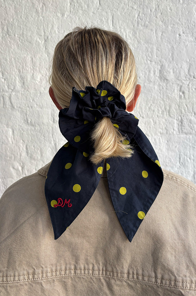 Damson Madder Malinda Navy & Olive Tie Scrunchie - The Mercantile London