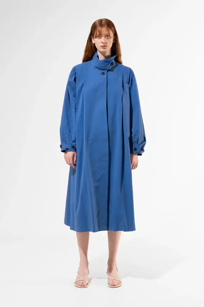 Emin + Paul Blue Pleated Long Coat - The Mercantile London