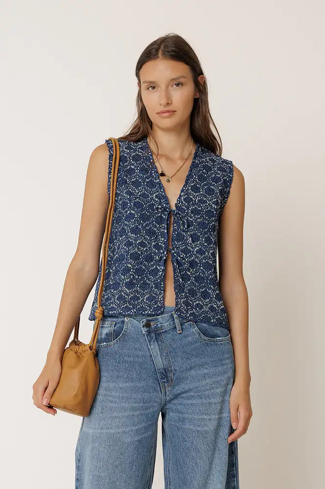 Indi & Cold Indigo Floral Tie Top - The Mercantile London