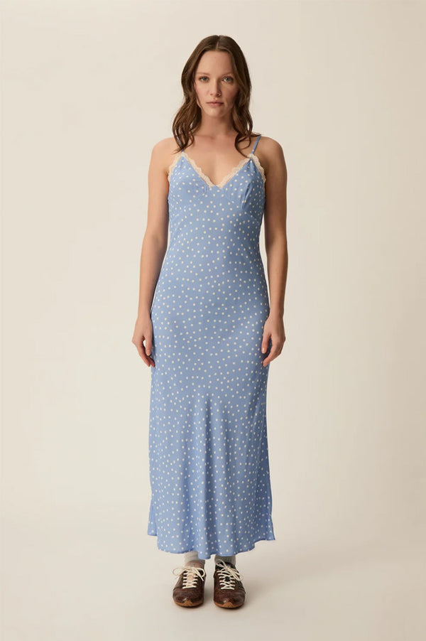 Des Petits Hauts Tournesol Blue Polka Dots Slip Dress - The Mercantile London