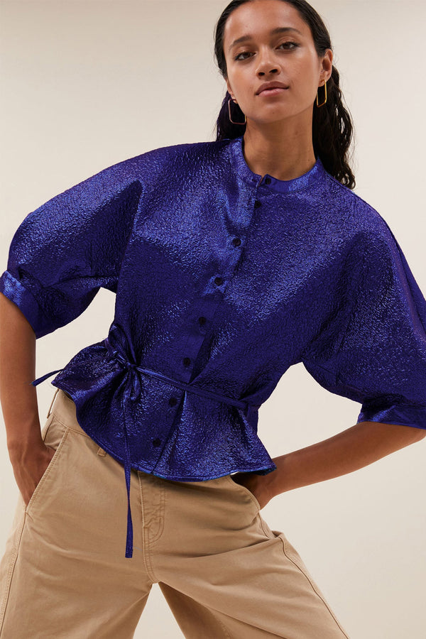 By-Bar Christi Azul Blue Metallic Blouse - The Mercantile London