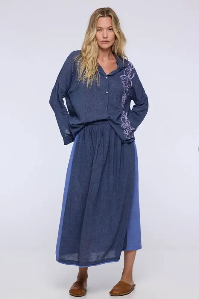 Charlie Joe Shek Navy Two Tone Skirt - The Mercantile London