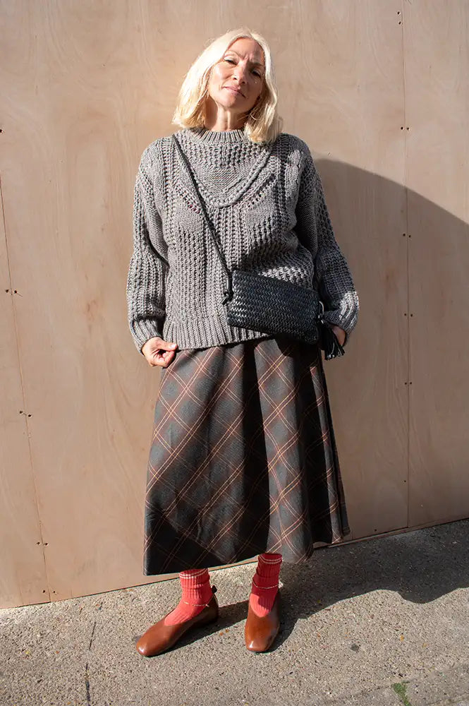 Petite Mendigote Lena Grey Checked Skirt